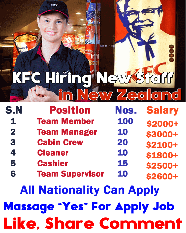 KFC Hiring New Staff in New Zealand