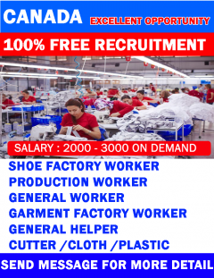 Factory Workers Job in Canada Urgent 100+